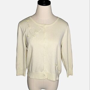Vintage Embroidered Cardigan Embelished Beaded Feminine Ballet Retro Rayon Knit